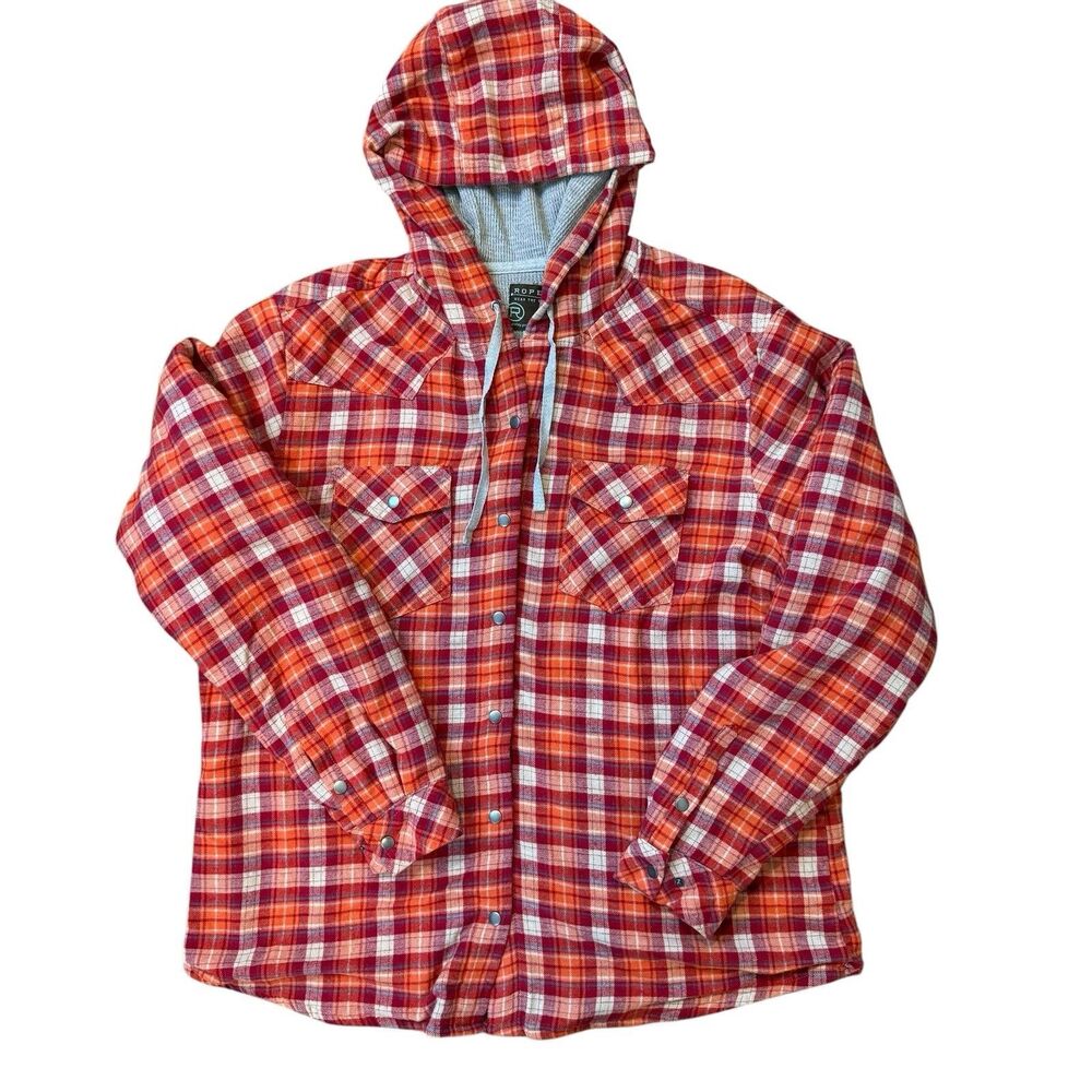 Roper Western Thermal Lined Flannel Jacket Plaid Orange Red Cowgirl Womens XL